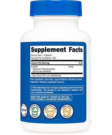 Nutricost NADH 10mg Per Serving 120 Capsules - B-Nicotinamide Adenine Dinucleotide Vegan Gluten-Free - Buy Online on GoSupps.com
