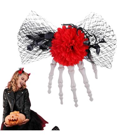 Halloween Hair Clips Skeleton Hand Halloween Barrettes Festival Hair Accessories Horror Headwear for Masquerade Parties Role Red - Buy Online on GoSupps.com