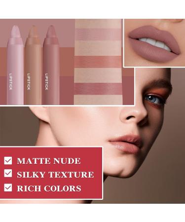 Fusang 3Pcs Nude Matte Lipstick Set - Long Lasting & Nourishing Lipgloss Set | Waterproof Velvet Lip Gloss Set | Crayon Matte Lip Stain for Women - Buy Online on GoSupps.com