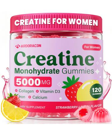 Creatine for Women Creatine Monohydrate Gummies with Collagen Vitamin D3 & Calcium for Muscles Booty & Energy Flavored Sugar Free Creatine Gummies Post & Pre Workout Supplements for Women 120 Ct