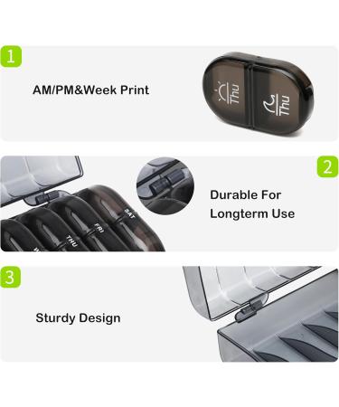 XL Weekly Pill Organizer - 7 Day AM PM Pill Box with Large Opening | Easy-Fill Black Medication Case for Supplements & Vitamins | International Shipping - Buy Online on GoSupps.com