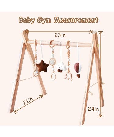 Wooden Baby Play Gym with Mat | Foldable Activity Gym Frame | 5 Hanging Toys | Rainbow Playmats | Newborn Baby Gift (Natural) - Buy Online on GoSupps.com