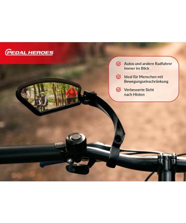 Pedal Heroes Foldable Bike Mirror with Cleaning Cloth & Bag | Stable Handlebar Rear Mirror for E-Bikes - Buy Online on GoSupps.com