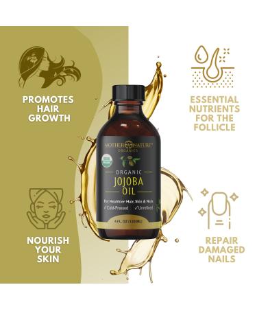 Mother Nature Jojoba Oil - USDA Certified Organic, 100% Pure, Cold Pressed & Unrefined, Hexane Free - Natural Moisturizer for Face, Hair & Skin - Non-GMO & Cruelty Free (4 Fl Oz) - Buy Online on GoSupps.com