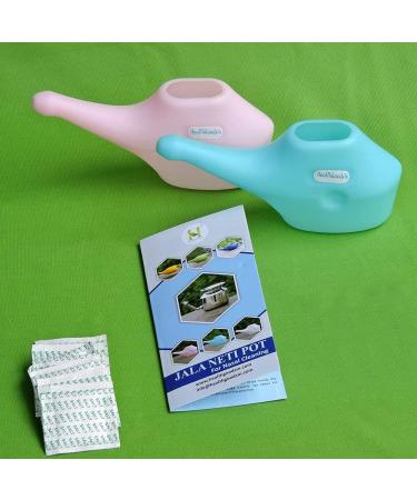 Set of 2 Unbreakable Plastic Neti Pot with Salt Sachets and Cleaning Brushes - Pink and Blue - Buy Online on GoSupps.com