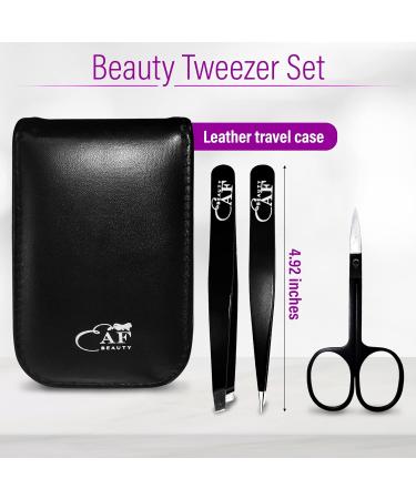 EAF Beauty Eyebrow Tweezer Set - Heavy Duty Craft Grooming Hair Remover with Fine Point Sharp Tweezers, Brow Tweezers, and Travel Case (Black) - Buy Online on GoSupps.com