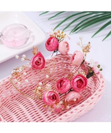 5 Pieces U-Shaped Rose Hairpin - French Side Combs Hair Clips for Weddings | Bridal & Bridesmaid Accessories (Pink) - Buy Online on GoSupps.com