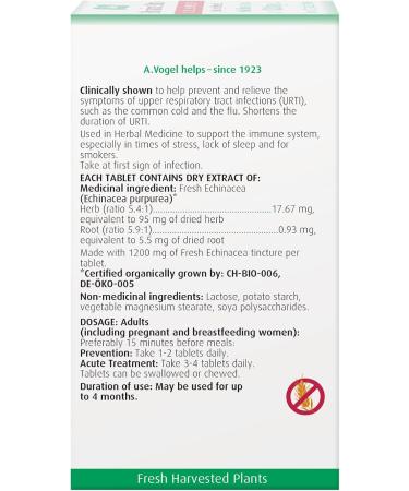 A.Vogel Echinaforce Extra Strength Echinacea Tablets - Immune Support for Cold & Flu Relief - 1200mg Organic Echinacea Chewable Gluten-Free Sugar-Free Safe for Pregnant & Breastfeeding Women 120 Tablets 120 count (Pack of 1) - Buy Online on GoSupps.com