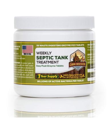 52 Weekly Septic Tank Treatment Fizz Tablets  Easy Flush Bio Toilet Tabs with Billions of Active Bacteria per Tablet  1 Year Supply - 100% Natural & Safe for All Plumbing & Drain Lines