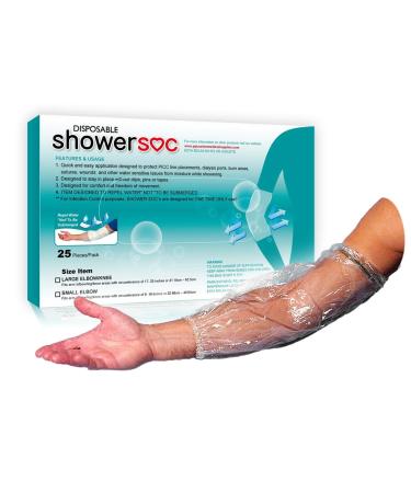 Picc Line Shower Dressing Sleeve Cover- 25 Pack - SMALL - S -Disposable Bicep Elbow Upper Arm Knee - Waterproof protector guard barrier protector - Chemo Infusion Vascular Tattoo supply