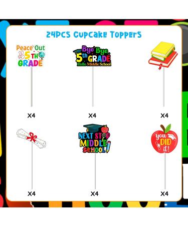 Fangleland 24 Pieces 5th Grade Graduate Cupcake Toppers 2024- Bye Bye 5th Grade Hello Middle School Graduation Decorations for Boys and Girls Next Stop Middle School Graduation Party Supplies - Buy Online on GoSupps.com