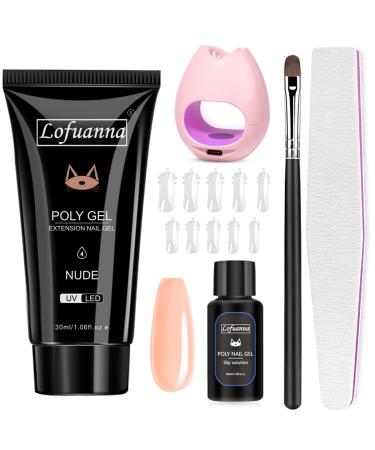Lofuanna Poly Gel Nail Kit-30ML Nude Poly Extension Gel Nail Starter kit Poly Nail Gel With Nail Lamp Slip Solution Nail form Nail Brush Nail Strengthen Nail Gel Kit DIY for Beginners