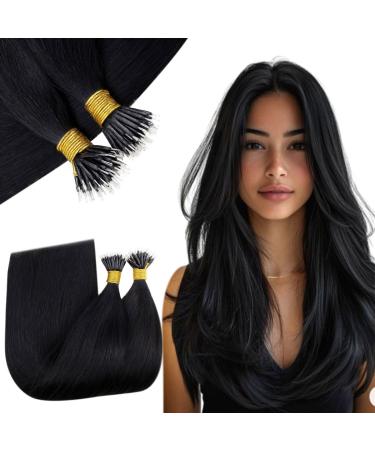RUNATURE Nano Ring Hair Extensions Black Human Hair Nano Beads Hair Extensions Black Nano Hair Extensions Real Human Hair 22Inch 50 Gram 22" 1.1Nano#1