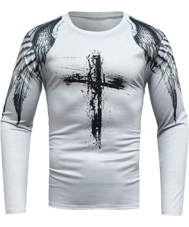 ZDDO Men's Soldier Long Sleeve Jesus Cross Print T-Shirt - Gray, X-Large - Buy Online on GoSupps.com