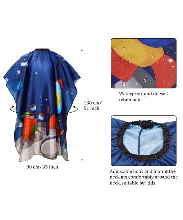 Children's Waterproof Haircut Cloak Set - 2 Pack Dolphin & Rocket Patterns | Kids Hairdresser Apron & Styling Caps - Buy Online on GoSupps.com