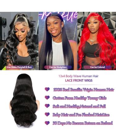 26 Inch Body Wave Human Hair Lace Front Wig 13x4 HD Lace 180% Density Brazilian Virgin Hair Glueless Wig for Black Women - Pre Plucked with Baby Hair, Natural Black - Buy Online on GoSupps.com