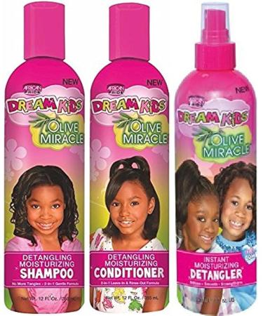 African Pride Dream Kids Olive Miracle Trio Combo (Detangling Moisturizing Shampoo Conditioner and Detangler)