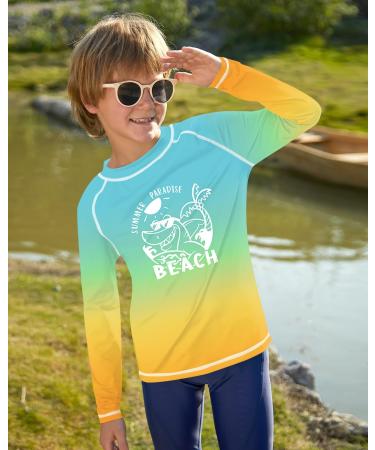 Boys Sun Protection Long Sleeve UV Shirt | Quick-Drying UPF 50+ Rashguard - Beach Green & Orange - Buy Online on GoSupps.com