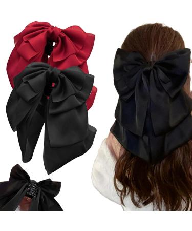 Hair Bows for Women Bows for Hair Ribbon Hair Clips 2PCS Black Red Hair Bow Satin Bow Hair Clips Large Silky Ribbon Bows Hair Accessories for Women Girls Short Type - Buy Online on GoSupps.com