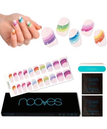 NOOVES NOOVES Rainbow Star Nail Gel Sheets - 20 Sheets - Nail Art - Semi-Hardened Premium Nail Polish - 1 Nail File and 1 Orange Stick - Vegan