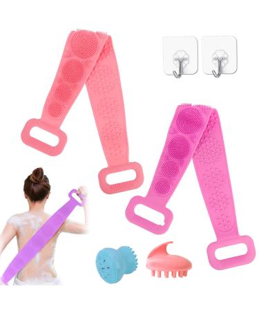 Silicone Body Back Scrubber Silicone Bath Body Brush Sets Lengthen Bath Exfoliating Brush Double Sided Handle Washer for Lathers Well Deep Clean and Rich Foam