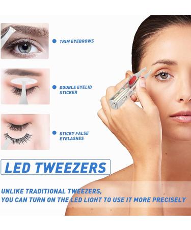 Lighted Stainless Steel Tweezers Set for Precision Hair Removal - Perfect for Facial or Eyebrows, Makeup, and Eyelash Hair Removal - 2 Pieces Included - Ideal for Men and Women - Buy Online on GoSupps.com