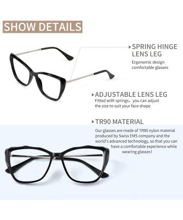 Blue Light Blocking Glasses - Vintage Oversized Cat Eye for Women & Men | Anti Eyestrain & UV Protection - AB3304 Bright Black - Buy Online on GoSupps.com