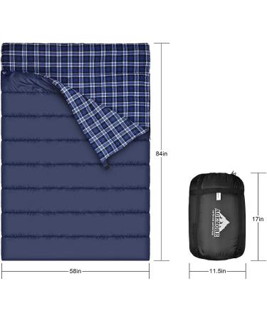Cotton Flannel Double Sleeping Bag for Camping, Backpacking, or Hiking - Queen Size 2 Person Waterproof Sleeping Bag for Adults or Teens - Lightweight & Waterproof - Blue - Buy Online on GoSupps.com