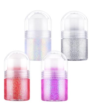 4 Pack Roll On Body Glitter Gel for Body Face Hair Lip Holographic Glitter Gel Under Light Sequins Body Shimmer Eyeshadow Color Changing Glitter Gel (Pink Purple Silver White)