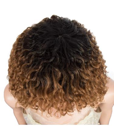 D but Short Curly Ombre Wig with Pony Curl Fringe - 12-Inch Human-Like Wig for Women (TT1B/C30) - Brown with Dark Root - 120g - Buy Online on GoSupps.com