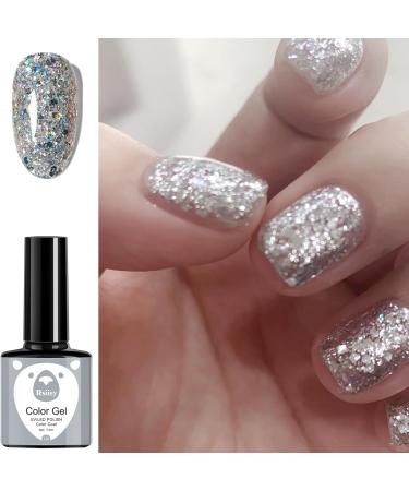 Silver Glitter Gel Nail Polish Nail Varnish Soak off UV/LED Lamp French Manicure Nails Long Lasting Nail Art Manicure Salon DIY at Home - Buy Online on GoSupps.com