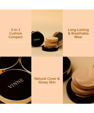 VINNE Cushion Foundation SPF50 Sun Protection Cream - Dewy Finish, Natural Coverage, 12-Hour Long Lasting Korean Makeup - 23 Natural Shade - Buy Online on GoSupps.com
