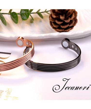 Jecanori Lymph Drainage Copper Magnetic Bracelet and Ring Set - Ultra Powerful Magnets, Opening Size Design, Striped Style Cuff Bangle - Men Women Brazaletes - with Gift Box - Black - Buy Online on GoSupps.com