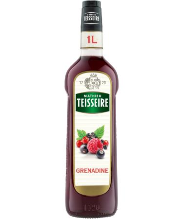 Mathieu Teisseire Grenadine Syrup for Drinks Juice Lemonades Sodas Cocktails with or without Alcohol 1L Bottle