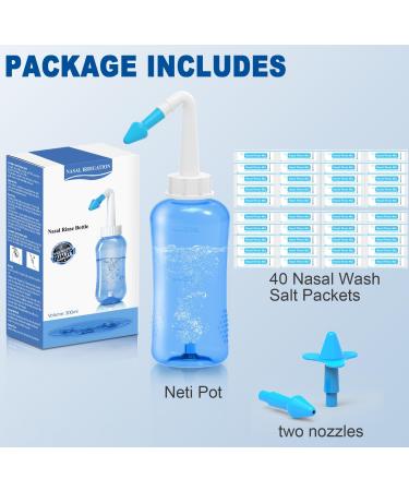 Neti Pot Sinus Rinse Kit, Sinus Rinse Bottle, Nose Wash Cleaner, Pressure Rinse Nasal Irrigation for Adult & Kid, 300ml Capacity Sinus Rinse Bottle and 40 Nasal Wash Salt Packets - Buy Online on GoSupps.com