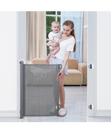 BabyBond Retractable Baby Gates, Punch-Free Install Baby Gate Extra Wide 71 X 33 Tall for Kids or Pets Indoor and Outdoor Dog Gates for Doorways, Stairs, Hallways, Grey 33*71 Inch Grey
