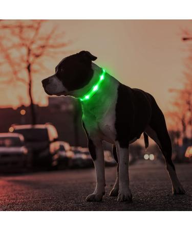 Masbrill LED Dog Collar - Luminous Waterproof Safety Collar with 3 Flashing Lights for Small Medium & Large Dogs (Adjustable 28-40cm/11-15.7in) - Green - Buy Online on GoSupps.com
