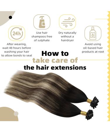 UGEAT Balayage Bonding Extensions | Real Human Hair U Tip Extensions | 45 cm | #1B/4/27 - Black & Dark Brown Options for Glamorous Looks - Buy Online on GoSupps.com