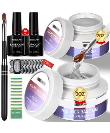 Morovan Builder Nail Gel Kit - 56ml Hard Gel Nail Extension Gel Set Large Capacity Sculpture and Base Nail Gel Builder For Nails Strengthen Gel with Top Base Coat LED/UV Building Gel For Nails Art Salon at Home