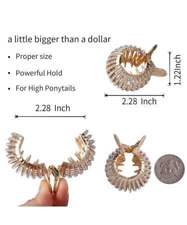 3-Pack Rhinestone Small Hair Claw Clips for High Ponytail - Gold, Silver, Black - Buy Online on GoSupps.com