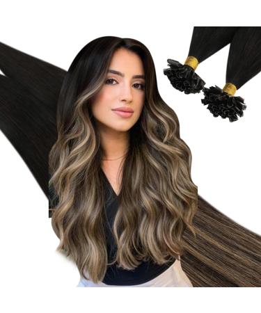 UGEAT BONDING Extensions Real Hair UTIP 40cm 1b/4/27 black to dark brown and caramel blonde keratin bonding extension real hair hair extension tips 50 grams/50 strands 16 inch 2.u tip #1b/4/27