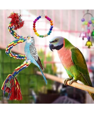 BIPY 16 PCS Bird Parrot Toys Hanging Bells Ball Swing Natural Coconut Birds Cage with Ladder Toy Pet Birds Stand Chewing Perches Wooden Toys for Parrots Parakeets Budgie Cockatiels Macaws 16PCS - Buy Online on GoSupps.com