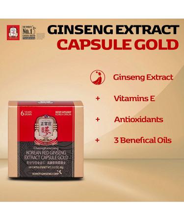 CheongKwanJang Korean Red Ginseng Extract Capsules Gold - Natural Energy & Immune Support for Men & Women - 100 Capsules - Buy Online on GoSupps.com