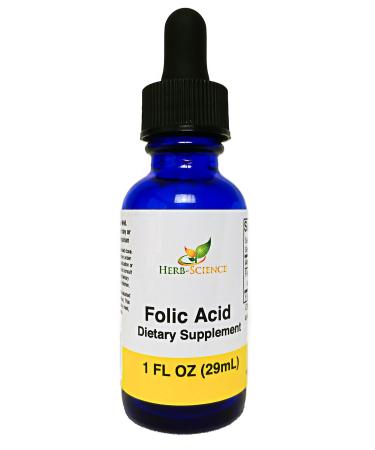 Herb-Science Liquid Vitamin B9 Folic Acid Supplements - VIT B Drops for Brain & Digestive Function Liver Support - Gluten-Free Non-GMO Vegan - Nutritional Supplement for Adults - 1 fl. oz.