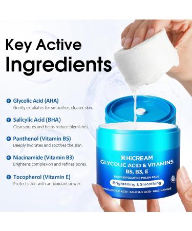 Hicream Glycolic Acid Exfoliating Pads Dual-Textured Facial Toner for Pore Care & Skin Radiance Deep Cleansing Peel with Niacinamide Salicylic Acid & Vitamins E B3 B5 (50 Pads) - Buy Online on GoSupps.com