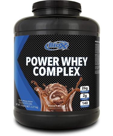 BioX Power Whey Complex/Nitrogen-Rich Three-Tiered Protein Powder / 25-27 G Protein Per Serving / 100% Pure Whey Protein / 5LBS (Rocky Road)