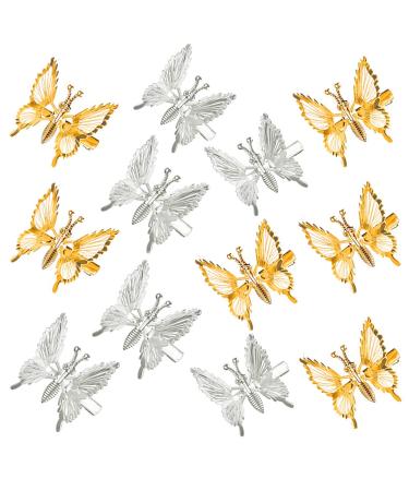 Kachanaa 12 Pcs 3D Butterfly Hair Clips for Women Metallic Hollow Butterfly Hair Pins Cute Hair Barrettes Moving Hair Clamps Claw Clips for Girls(Gold+Silver) 6 Pcs Gold+6 Pcs Silver