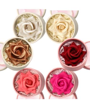 Explcior 3D Pink Blush and Illuminator Powder Cream Flower Petal Blush Makeup Gift for Women Soft Natural Nude Rose Finish Glitter Modular Lipstick (6 Pieces)