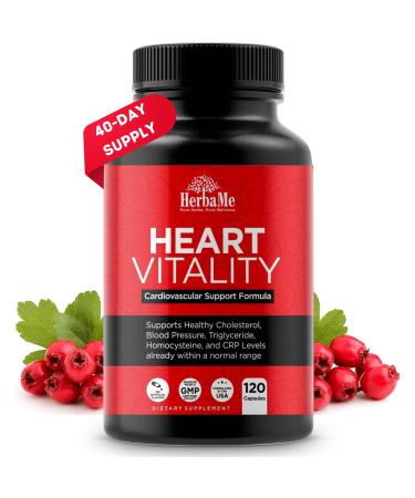 HerbaMe Heart Support and Blood Flow Supplement, 120 Capsules, Supports Cardiovascular Health, Healthy Cholesterol, Triglyceride, Homocysteine, CRP Levels | Boost Naturally Circulatory Function