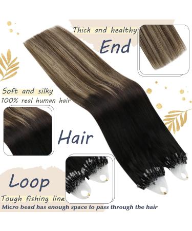 UGEAT Microring Extensions | Real Hair Black Ombre Caramel Brown | 55cm Micro Loop Hair Extensions | 50g 50 Stripes Remy Hair #1B/4/27 - Buy Online on GoSupps.com